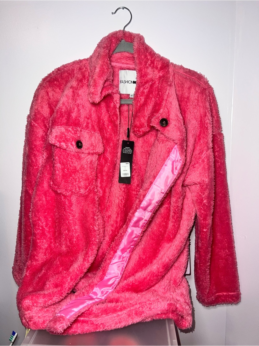 Fashion Nova Hot Pink Faux-Fur Oversized Fit Teddy Jacket